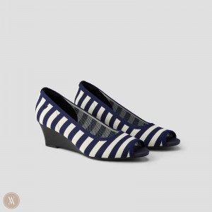 Tacones Vivaia Tamia Peep Toe Azul Marino Rayadas | TLRZ3085